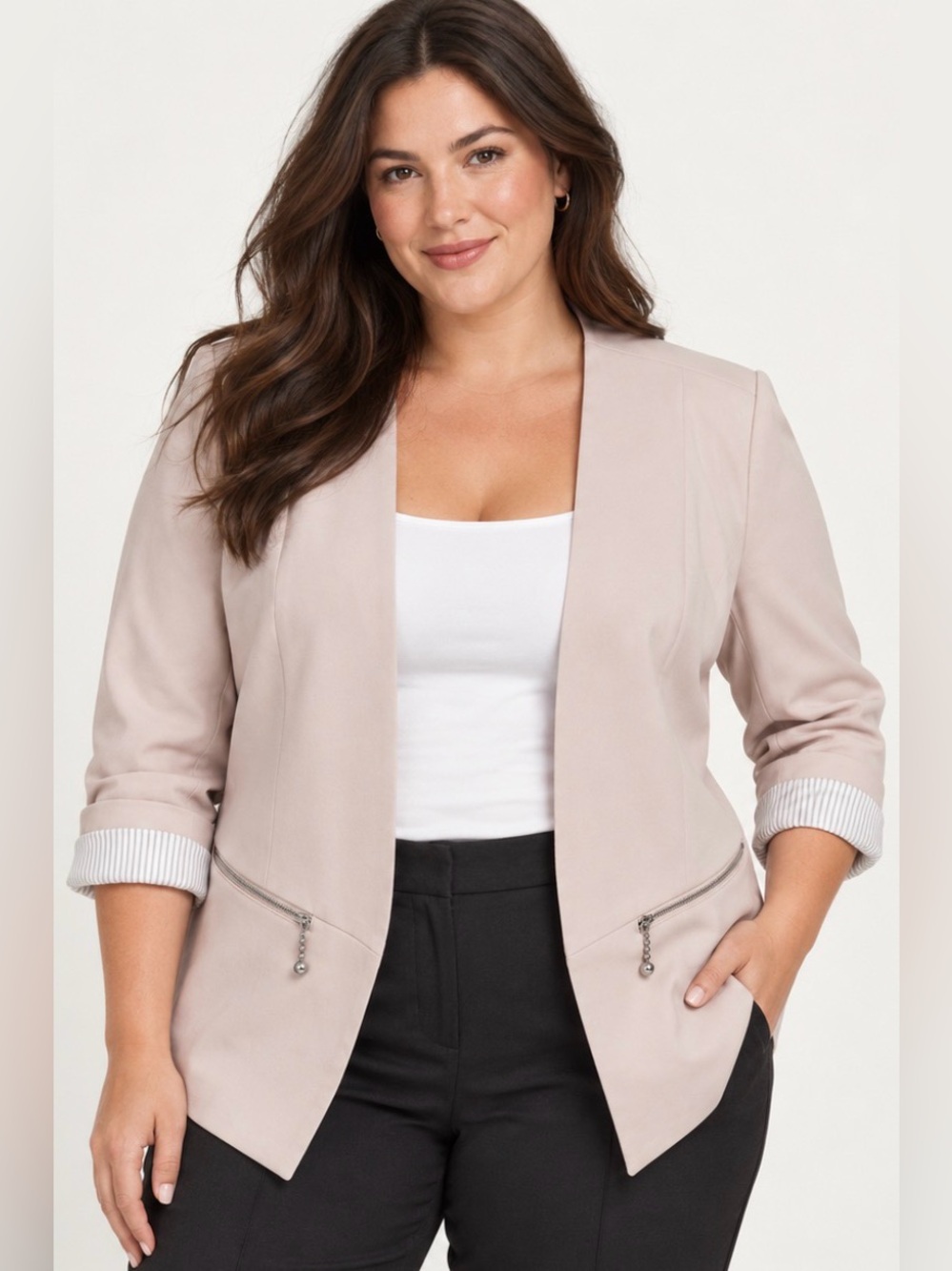 Express Open-Front Blazer Jacket in Light Taupe